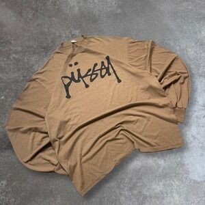 Stussy Long Sleeve T Shirt Brown Stussy Logo Mens Size XLarge